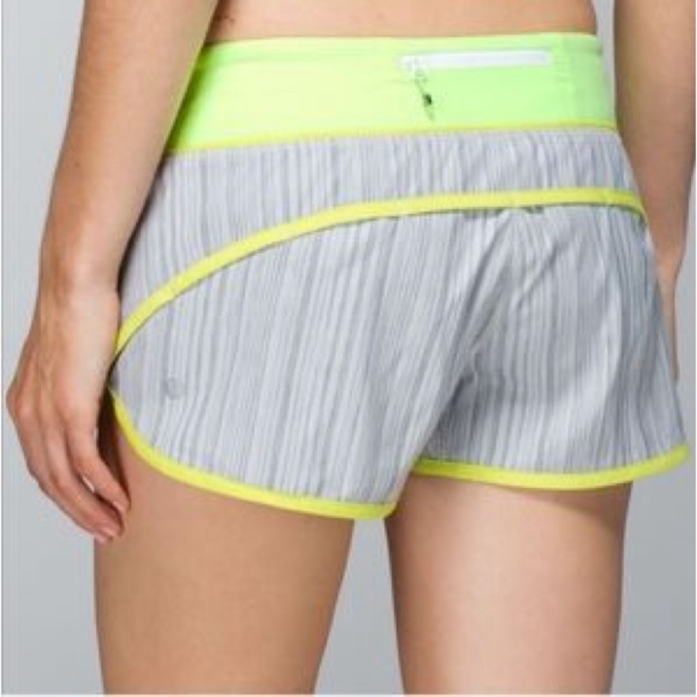 lululemon athletica Neon Yellow Trim Gray Striped Athletic Shorts